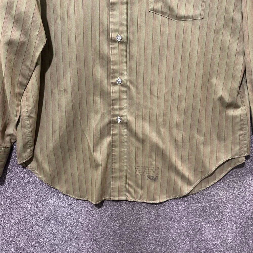 Vintage Arrow Kent Collection Drake II Olive Green Striped Dress Shirt 16.5 35 - Picture 10 of 12